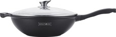 Royalty Line Marble Coating 32cm Deep Wok With Glass Lid - Black
