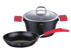Berlinger Haus 3-Piece Stone Touch Marble Coating Oven Safe Fry Pan & Casserole Pot Set Black & Red