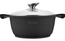 Royalty Line Marble Coating 26cm Round Casserole Pot With Glass Lid - Black