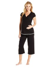 Absolute Maternity Cap Sleeve Crossover Pyjamas - Black