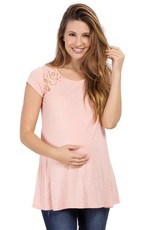 Absolute Maternity Cap Sleeve Lace Insert Top - Blush