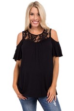 Absolute Maternity Lace Cold Shoulder Top - Black