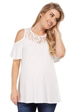 Absolute Maternity Lace Cold Shoulder Top - White