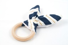 Croshka Designs Bunny Ears Baby Wooden Teething Ring - Navy, White & Gold