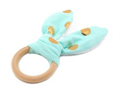 Croshka Designs Bunny Ears Baby Wooden Teething Ring - Turquoise with Gold Polka Dots