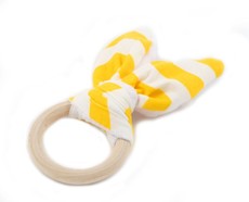 Croshka Designs Bunny Ears Baby Wooden Teething Ring - Yellow & White