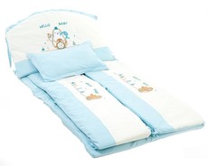 Nipper Cotton Crib Quilt and Bumper Set-Blue & White