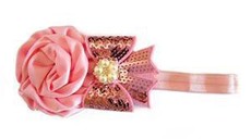 Flower and Sequined Bow Headband for Baby Girls - Light Pink