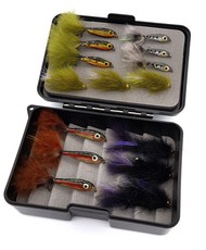 SciFlies Fly Fishing 15 Piece Trout & Bass Streamers Leeches Minnows & Fly Box