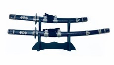 2 Piece Mini Japanese Samurai Steel Sabre Katana Sword Desk Set