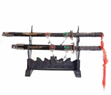 2 Piece Mini Ninja Samurai Double Steel Chinese Katana Sword with Stand