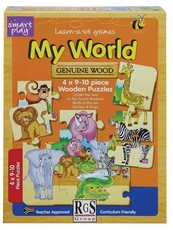 RGS Group My World Wildlife Wooden Puzzle - 4 X 9-10 Piece Puzzles