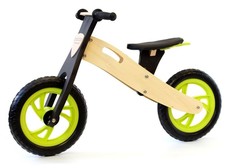 BooToo Wooden Balance Bike - Birch Wood & Black with Lime Rims