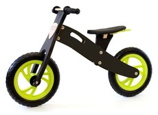 BooToo Wooden Balance Bike - Black-Stained Birch Wood with Lime Rims
