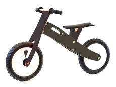 BooToo Wooden Balance Bike - Black-Stained Birch Wood with White Rims