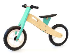 BooToo Wooden Balance Bike - Natural Birch & Light Blue with White Rims