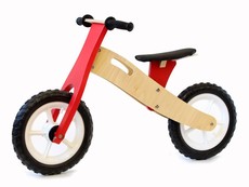 BooToo Wooden Balance Bike - Natural Birch & Red with White Rims