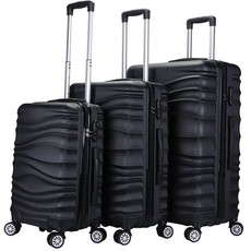 3-Piece Designer Wave Luggage Set - Black