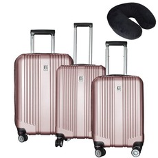 Eco Paris Pro 3 Piece Luggage Set including Neck Pillow - Rose Gold