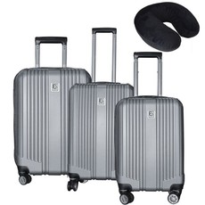 Eco Paris Pro 3 Piece Luggage Set including Neck Pillow - Silver