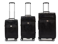 Hazlo 3 Piece PU Leather Vintage Trolley Luggage Bag Set - Black