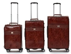 Hazlo 3 Piece PU Leather Vintage Trolley Luggage Bag Set - Brown