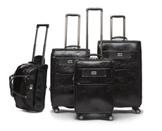 Hazlo 4 Piece PU Leather Vintage Trolley Luggage Bag Set - Black