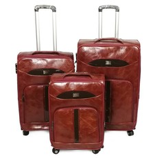 Mooistar Set of 3 PU Leather Travel Suitcases 28'24'23'inch-Red