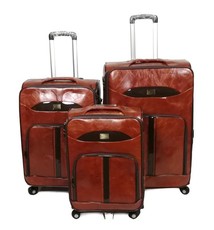 Mooistar Set of 3 PU Leather Travel Suitcases 28'24'24'inch-Brown