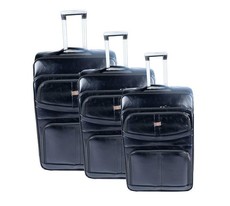 Nexco Luggage Set of 3 PU Leather Travel Suitcases 28'24'22' inch - Black