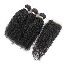 BLKT Kinky Curl 14 inches x3 Brazilian Weaves and Free Closure