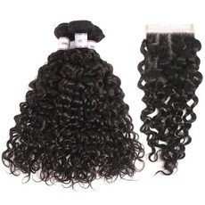 Natural/French Curl Brazilian Hair 14 Inches 3Bundles + 12 inches Closure