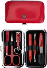 Kellermann 3 Swords Manicure Set 7848 MC Red Faux Leather & Tools - 6 Piece