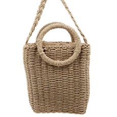 Blackcherry Circle Top Handle Straw Drawstring Bag