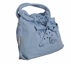 Canvas Denim Shoulder Bag with Bow Detail - Blue