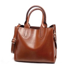 FCG Faux Leather Shoulder Handbag - Toffee Brown
