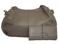 Fino 2 Piece Genuine Leather Handbag & Purse Set - Stone