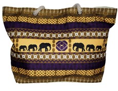 Fino African Elephant Summer Design Beach Bag - Beige & Brown