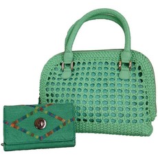 Fino Cane Woven Bag Soft PU Rainbow Decoration Purse Value Pack 1027-093/H1021 - Green