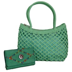 Fino Cane Woven Bag Soft PU Rainbow Decoration Purse Value Pack H1023/1027-093 - Green