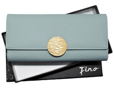 Fino Closure Light Blue PU Leather with Gold Magnetic Purse with Box