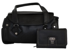 Fino Fancy Designed PU Leather Handbag & Purse Set - Black