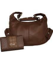 Fino Faux Leather Shoulder Bag with Purse - Brown