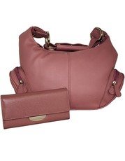 Fino Faux Leather Stitched Shoulder Bag with Purse - Dusty Pink