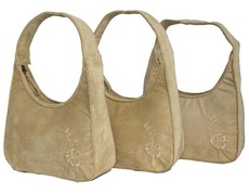 Fino Flower Stitched Suede Bag Set - Camel