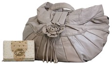 Fino Maxi Pu Leather Shoulder Handbag & 2 Tone Ostrich Leather Purse Set - Beige(HB212+3718-093)