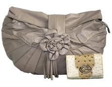 Fino Maxi Pu Leather Shoulder Handbag & Purse Set - Stone