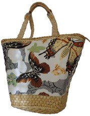Fino Sequinned Butterfly Straw Basket with Beaded Handles Embellished Straw Basket with Prints CJK05053