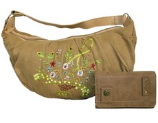 Fino Suede Embroidered Fashion Bag & Purse Set - Brown