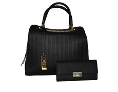Fino Uniquely Designed PU Leather Handbag with Purse – Black